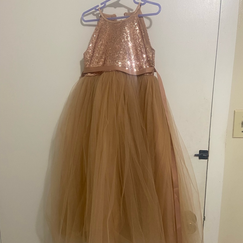 Sparkling Sequin and Tulle Dress tan size 6 girls